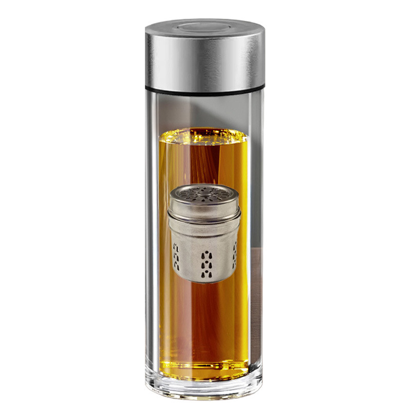 纯钛磁吸泡茶杯礼盒装双层玻璃杯茶水分离杯车载水杯家用礼品杯子
