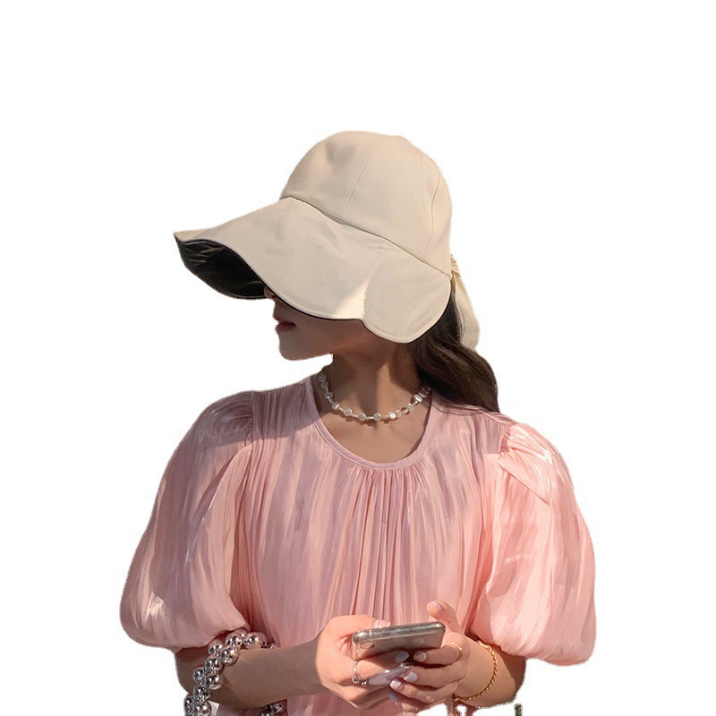面防晒~韩版ins遮脸渔夫帽子女夏天出游遮阳帽扎马尾盆帽太阳帽