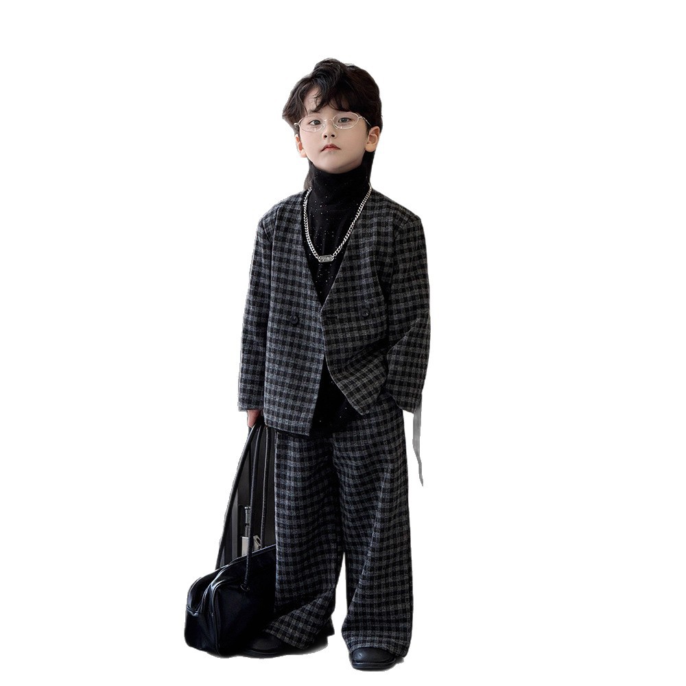 儿童西装套装2025秋季新款韩版格子走秀礼服花童小西服一件代发潮