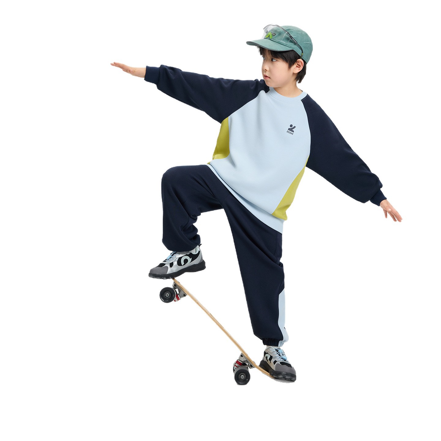 左西男童运动套装儿童撞色卫衣裤子春秋装2026新款男孩大童两件套