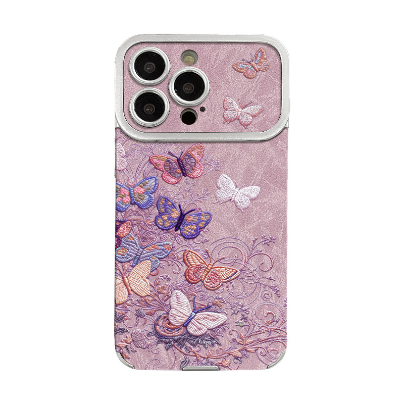 适用苹果17电镀手机壳iphone15promax贴皮紫蝴蝶16链条14硅胶13女